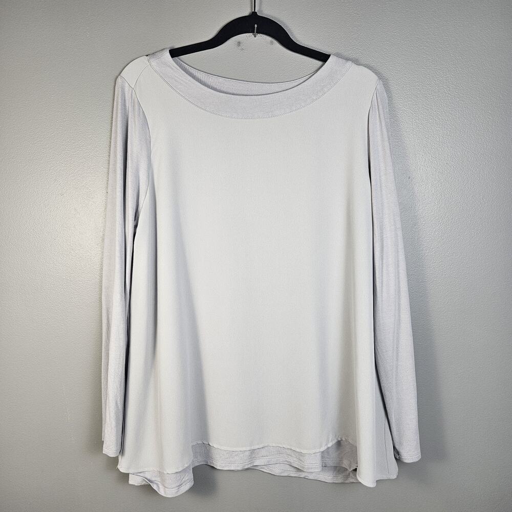 J‎ Jill Womens Large Gray Wearever Collection Layered Hem Long Sleeve Top